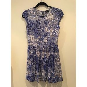 Topshop Blue and White Lace Dress Sz 2 US